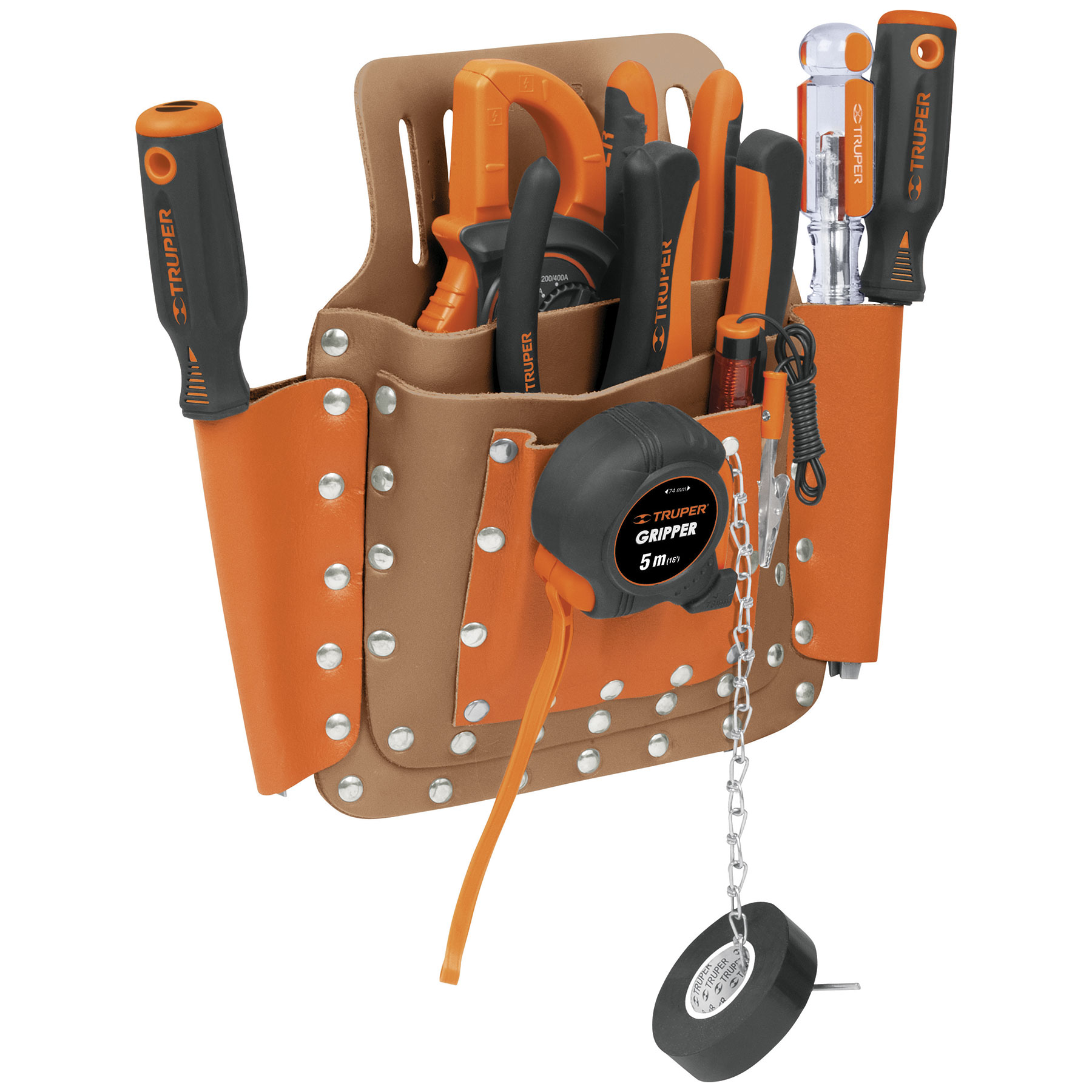 Porta herramientas de cuero con 8 compartimentos, Truper - Fara Industrial